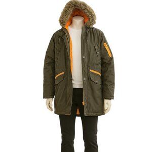 Out & About Heavyweight Faux Fur Hood Parka Olive/Orange Coat – Warm  & Durable